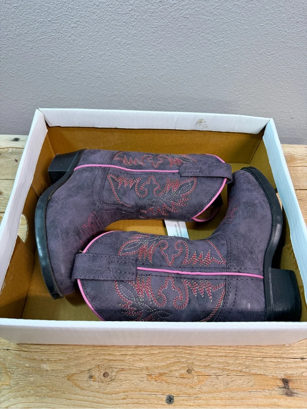 Laredo kids Purple Suede Western Ankle Boots with Pink Trim